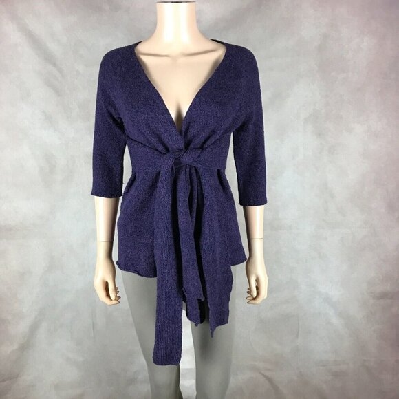ANTHROPOLOGIE Wool Blend Wrap Sweater Purple Size SMALL - Picture 8 of 11